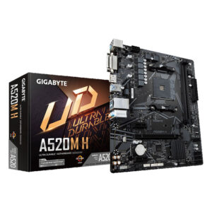 Placa Madre AM4 A520M H GIGABYTE Imagen frontal con caja