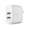 belkin wcb002dqwh wall charger dual usb a 24w total 12w x2 white wcb002dqwh 1