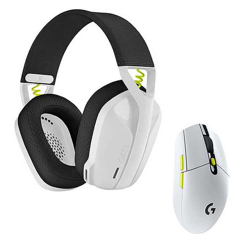 Auricular Mouse Logitech G435+G305 SE Blanco Imagen trasera de ambos productos