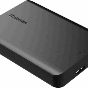 DISCO DURO EXTERNO 1TB TOSHIBA CANVIO imagen en picado 3 4 lateral izquierdo