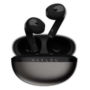 Auricular Bluetooh Haylou X1 2023 Negro Imagen de frente con los auriculares afuera