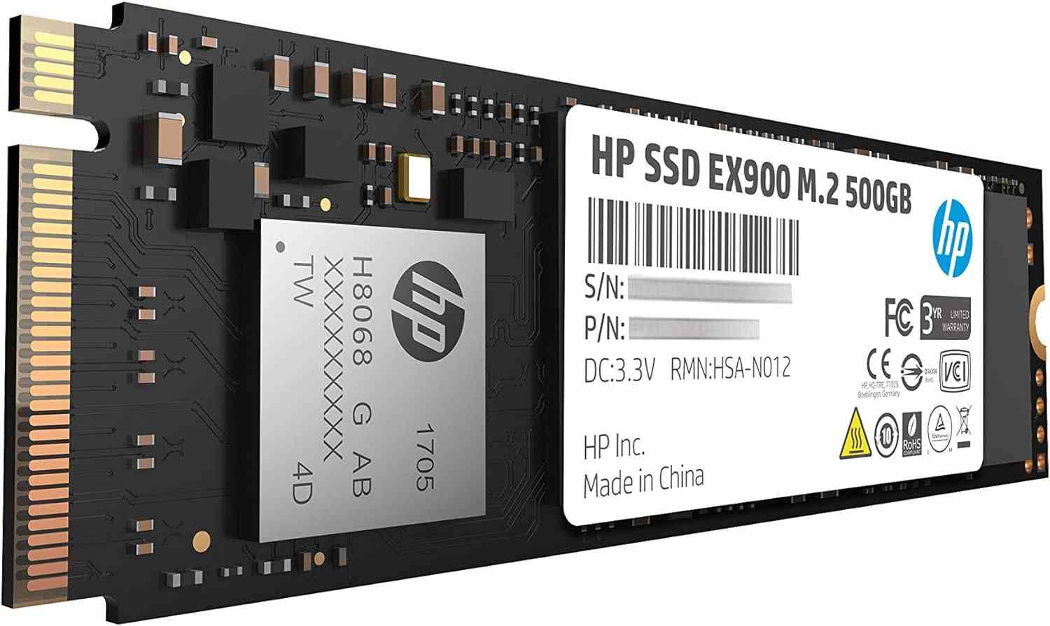 SSD M2 NVMe 500GB HP EX900 imagen 3 4 lateral izquierda