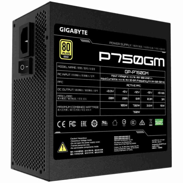 FUENTE 750W GOLD 80+ GIGABYTE P750GM imagen 3 4 lateral izquierdo compressed
