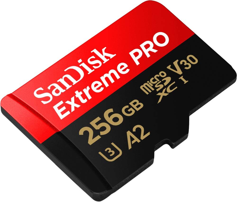 MEM MICRO SD 256GB EXTREME PRO SANDISK U3 4K 200MBS imagen en picado 3 4 lateral izquierdo