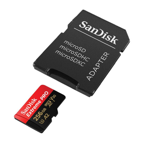 MEM MICRO SD 256GB EXTREME PRO SANDISK U3 4K 200MBS imagen picado con adaptador