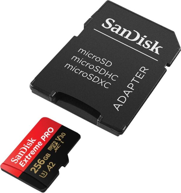 MEM MICRO SD 256GB EXTREME PRO SANDISK U3 4K 200MBS imagen picado con adaptador