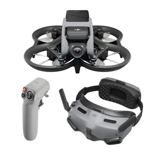 DRONE DJI AVATA EXPLORER COMBO 4K imagen frontal en picado con el combo completo
