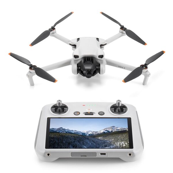 DRONE DJI MINI 3 FLY MORE COMBO PLUS 4K +CONTROL DJI RC imagen frontal en picado con control