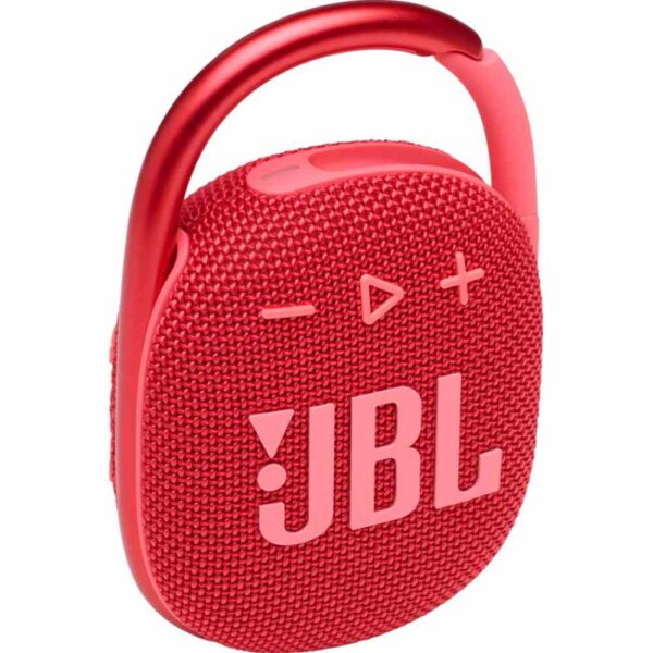 PARLANTE JBL CLIP 4 rojo frontal 3 4 lateral izquierdo en picado