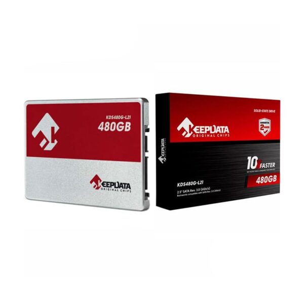 SSD 480GB 2.5 KEEPDATA imagen frontal de producto y caja