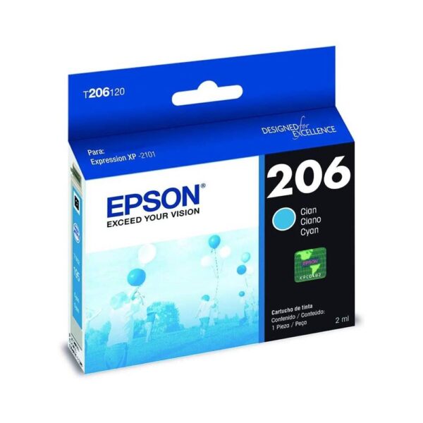 TINTA EPSON 206 CYAN imagen frontal 3 4 lateral izquierda