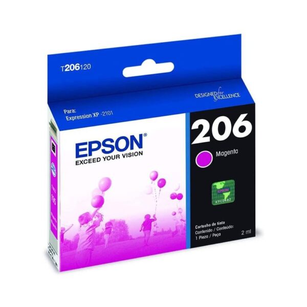 TINTA EPSON 206 MAGENTA imagen frontal 3 4 lateral izquierda