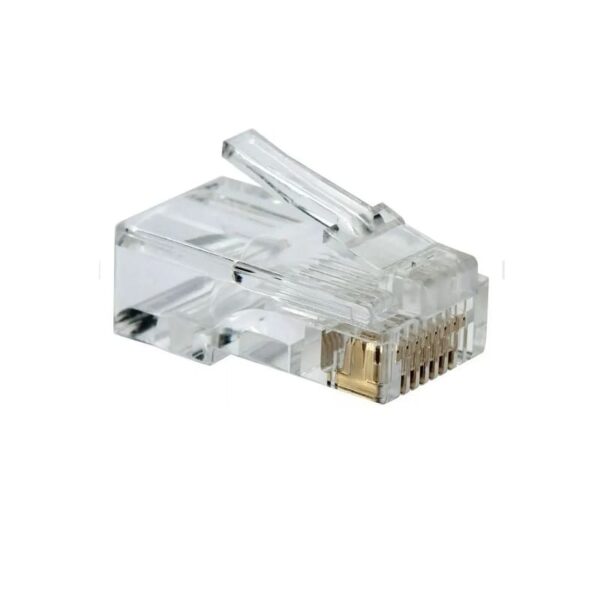 PACK 100 UND FICHA RJ45 CAT5E imagen frontal 3 4 lateral