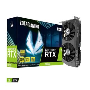 VGA RTX 3050 8GB ZOTAC ECO imagen frontal 3 4 lateral derecha con caja