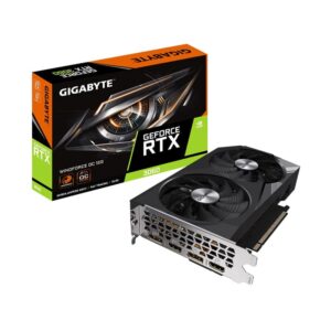 VGA RTX 3060 12GB WINDFORCE OC GIGABYTE imagen frontal 34 lateral izquierda con caja